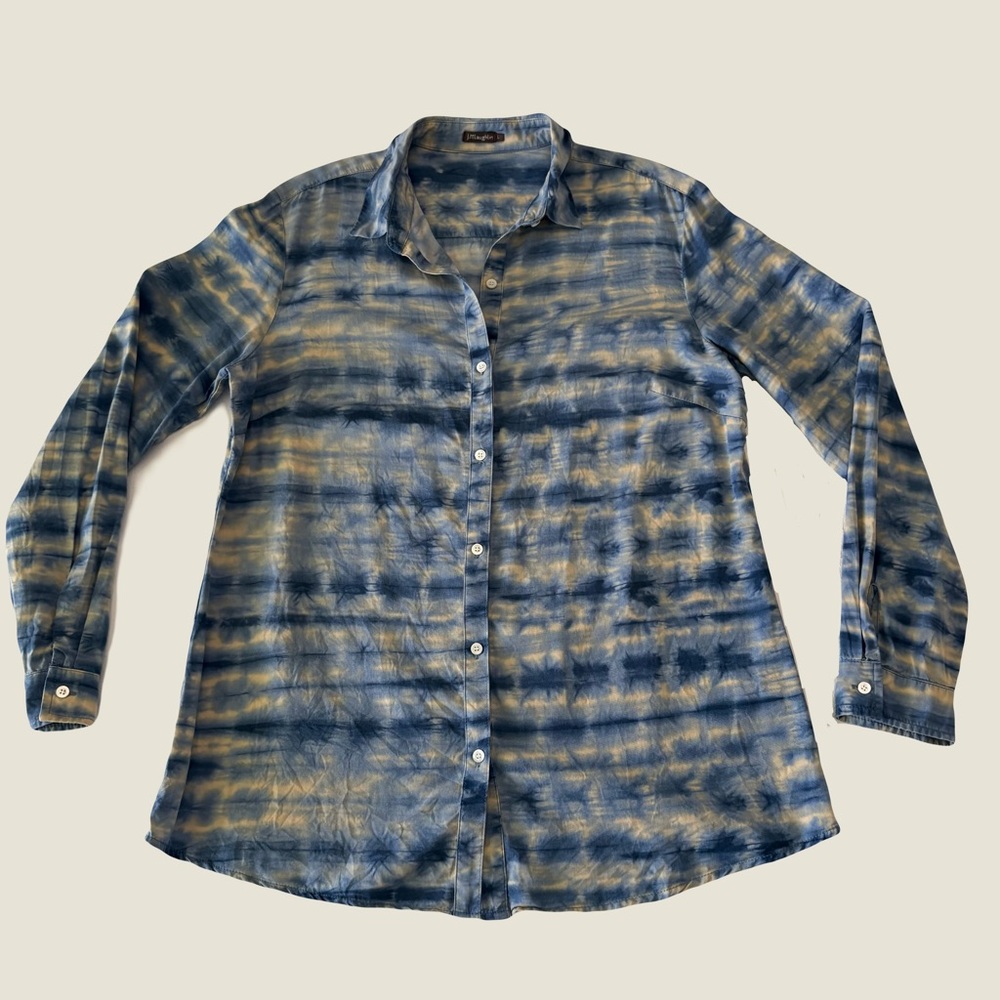 J.McLaughlin Lois Tencel Shirt in Tie Dye Blue /‎ White size L